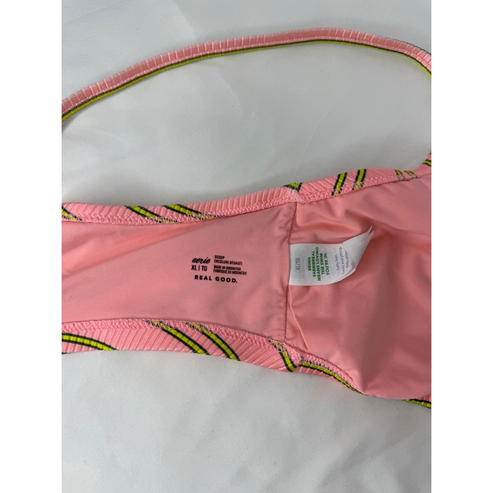 Aerie Pink Striped Ribbed Scoop Neck Bikini Top XL Real Good Neon Adjustable - Picture 8 of 13